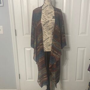 LuLaRoe Geometric Kimono in Brown and Blue